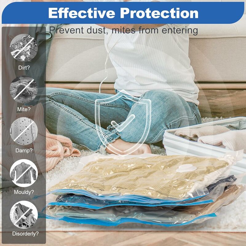 2-6pcs Vacuum Bag and Pump Cover for Clothes Storing Large Plastic Compression Save Space Bag Travel Accessories random color