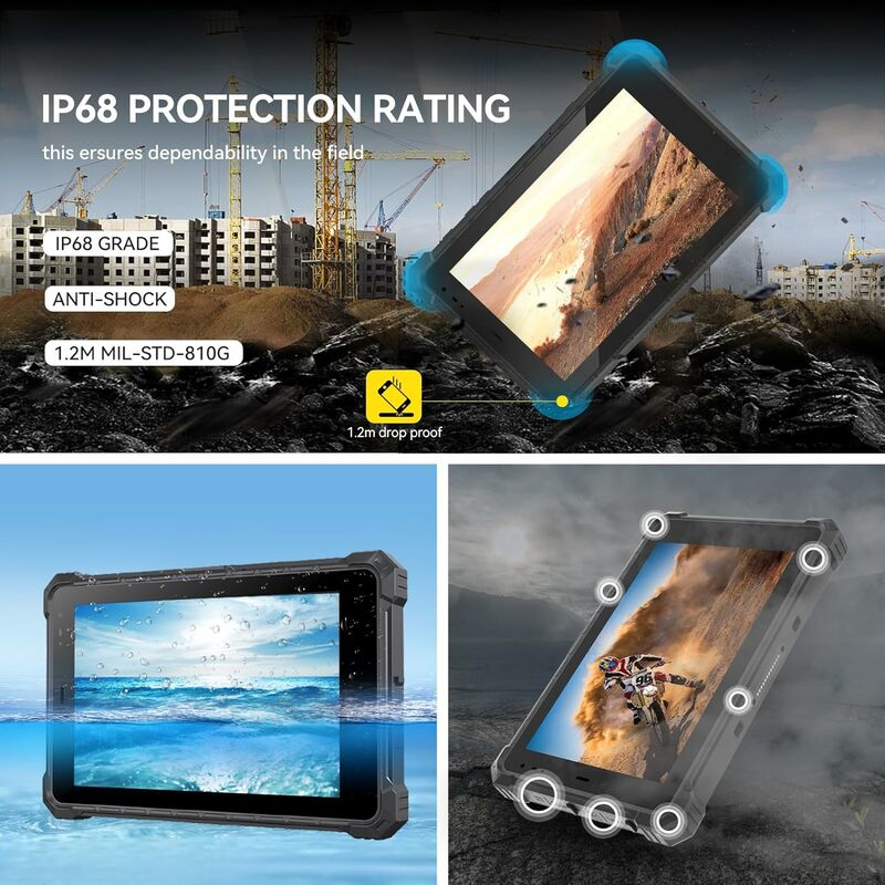 Tableta resistente para exteriores, dispositivo Industrial con Android 10, 8 pulgadas, 128GB + 8GB, batería de 10000mAh, 750nit,1920x1200IPS, resistente al agua IP68