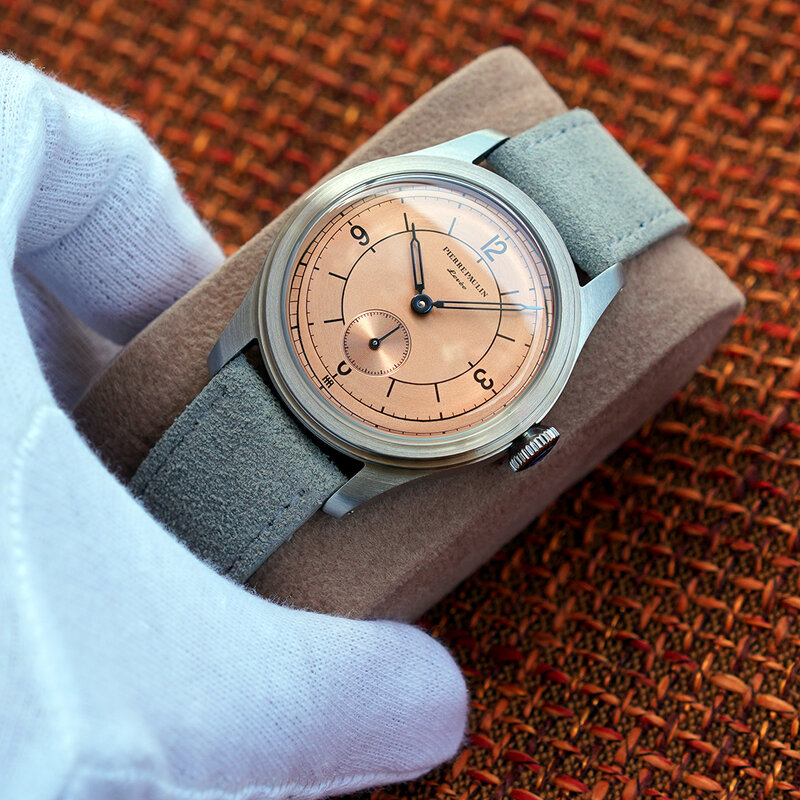 Часы Pierre Paulin с циферблатом лосося, 50 м, часы для дайвинга с изображением кожи, винтажные маленькие механические наручные часы с секундой, 38 мм, мужские металлические часы