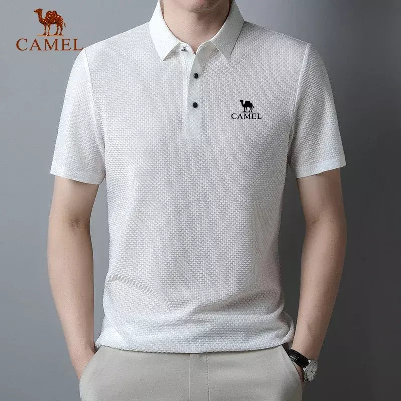 Wysokiej jakości letnia nowa męska jedwabna koszulka z krótkim rękawem fajna i oddychająca koszulka POLO biznesowa bluza pochłaniająca pot