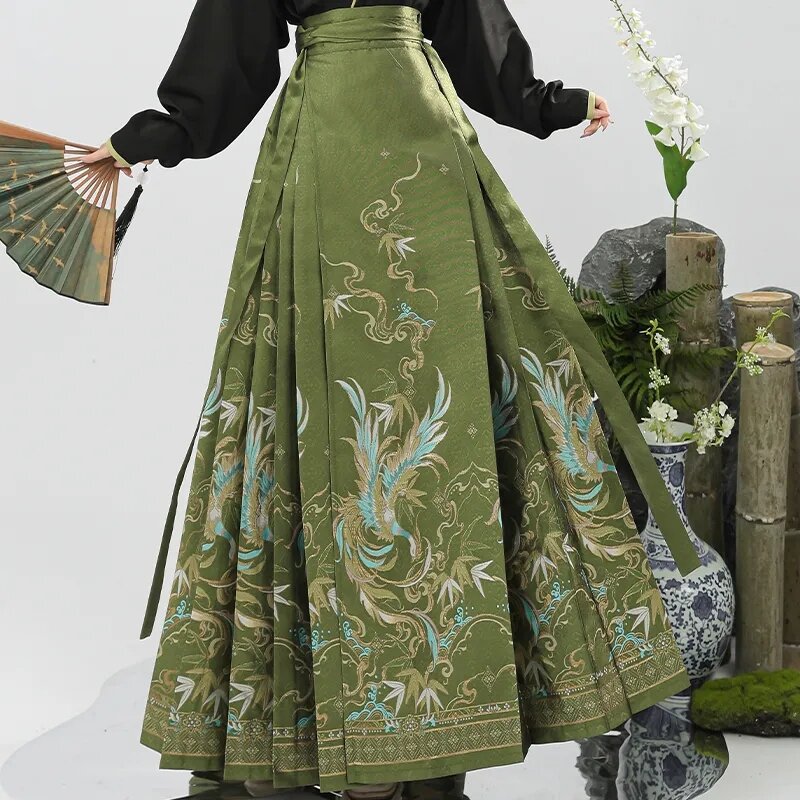 Guofeng Horse-Faced Skirt Women Ming-Made Hanfu New Chinese Long-Sleeved Embroidered Shirt Two-Piece Suit Female Dance Clothing