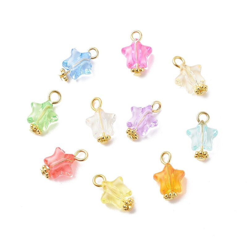 100 PCS Transparent Acrylic Pendants Star Pattern Mixed Color for Making DIY Jewelry Necklace Earring Bracelet Charms Supplies