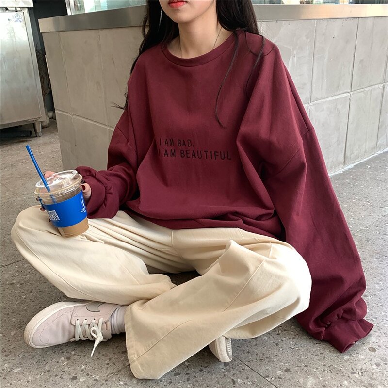 Fajna odzież uliczna Mujer Oversize Sweter Bluza kapturem i nadrukiem Dropship