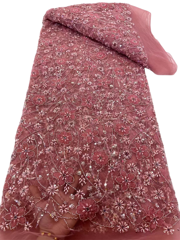 Tissu de dentelle à paillettes jaune fleur française, perles nigwin, couture de mariage, haute qualité, dernière, 5 mètres, 2024