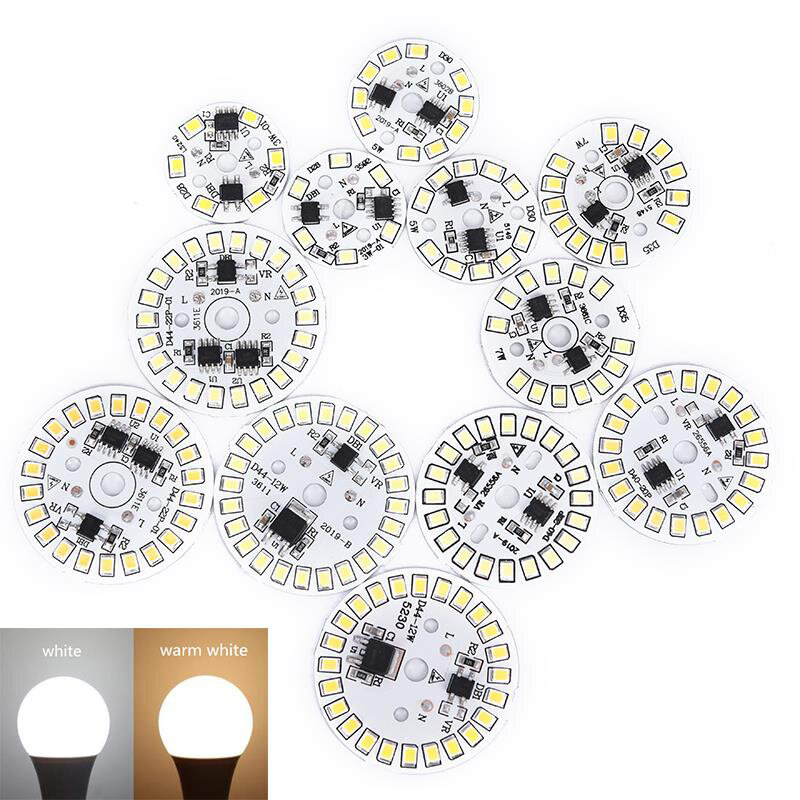 SMD LED Chip Bulb Patch Lamp, grânulos de luz redondos, Módulo Circular, Fonte Plate, Iluminação Spotlight, 3000K, 4000K, 220V