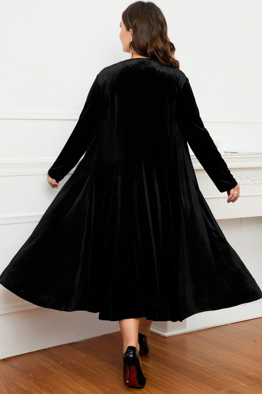 Conjunto de vestido de veludo de 2 peças para mulheres, plus size, gola redonda, elegante vestido regata, jaqueta longa, impressão, casual, outono