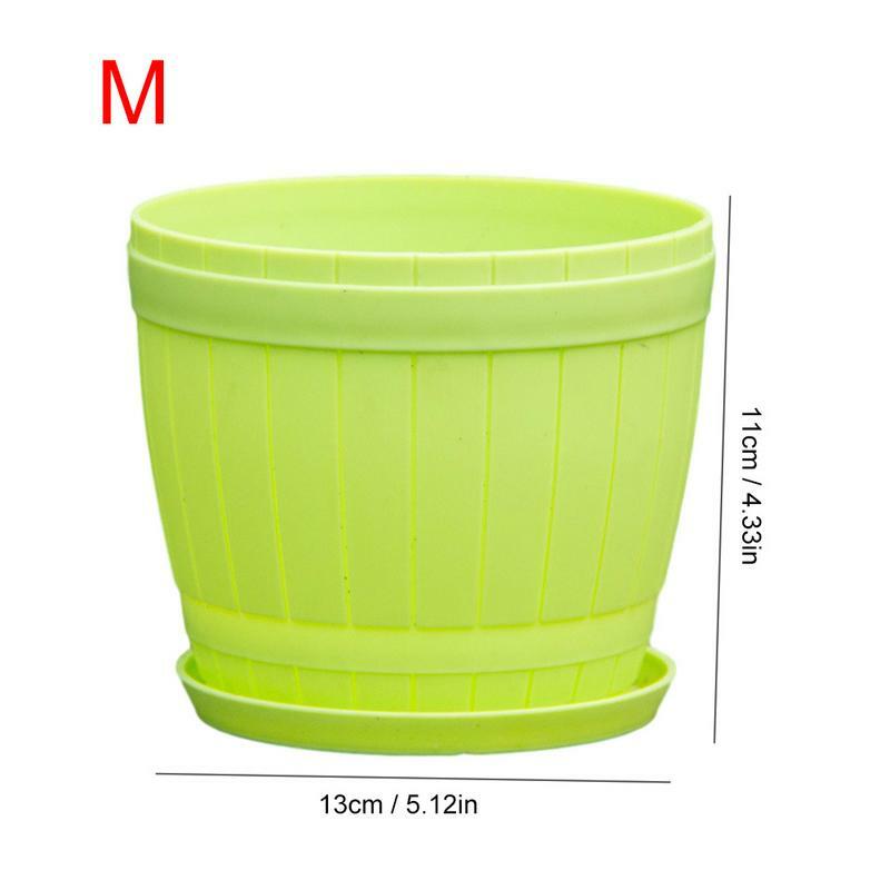 Flower Pots For Indoor Plants Wooden Barrel Simulated House Plant Pots With Drainage Holes And Saucers Decorative Nursery Pots