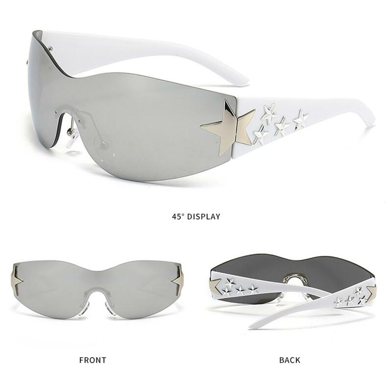 Women and Men Cycling, Travel Cool UV400 Protection Black Sunglasses Sun Glasses Wrap Around Stars Decor Rimless Y2K Sunglasses