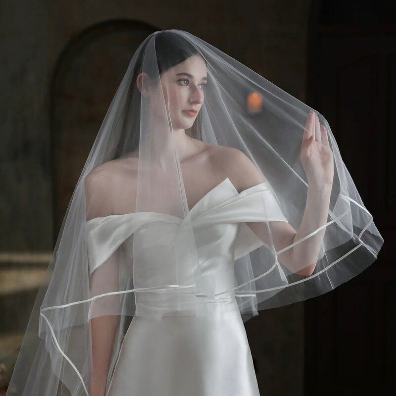 Véu simples do casamento do tule, duas camadas com pente, véu nupcial do marfim branco, acessórios do casamento