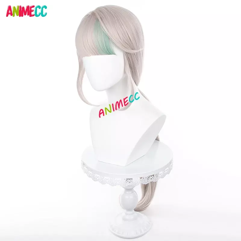 ANIMECC 리넷 코스프레 가발, 원신 임팩트 폰테인 코스프레 가발, 95cm 모발 내열성 합성 애니메이션 역할 놀이 귀 + 가발 모자