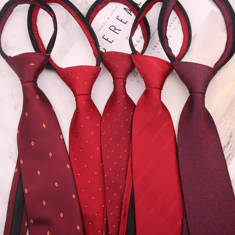 Cravatta pigra con cerniera Linbaiway per uomo cravatte rosse vino abiti da cerimonia abito da lavoro cravatta Jacquard per cravatte da uomo