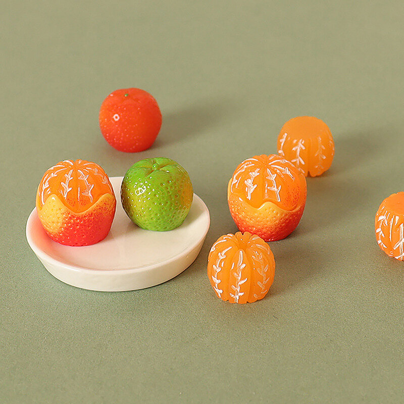 ของเล่นเรซินจำลองแบบ3มิติรูปผลไม้สีส้มแกล้งเล่นในครัวจานผลไม้รูปปั้นการตกแต่งบ้าน1ชุด