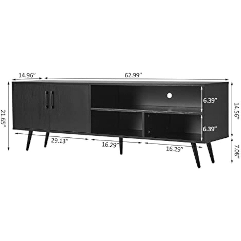 TV Stand Television Console Unit Cabinets with 3 Open Cubby and 2 Doors for Living Room Bedroom