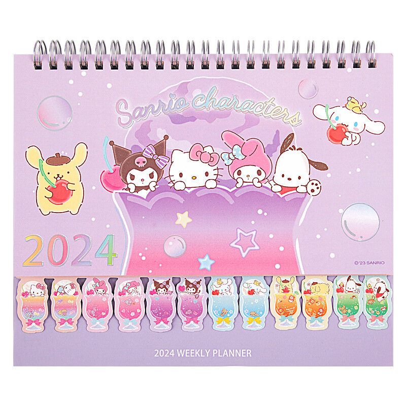 1Pc 2024 New Calendar Standing Weekly Plan Self Disciplined Clock in Coil Calendar Desktop Decoration Cartoon Cute New Calendar