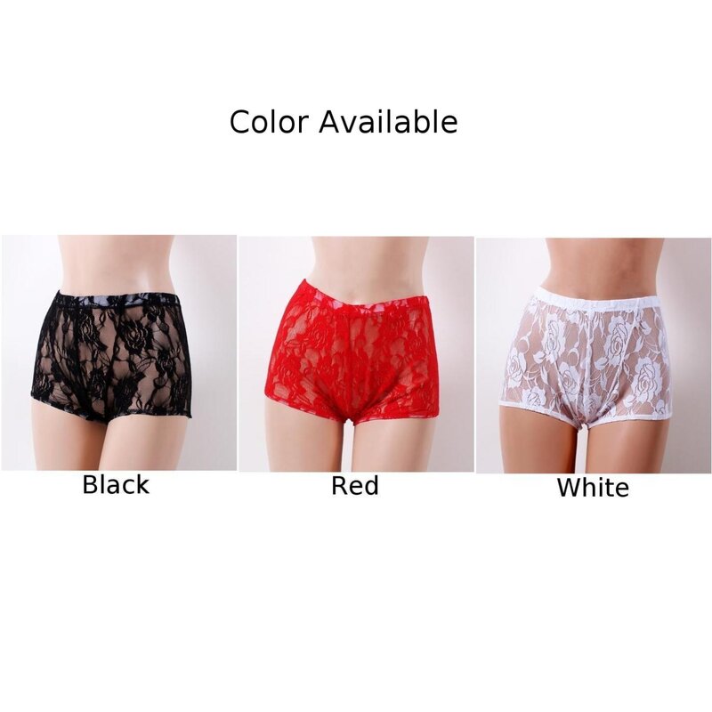 Mens Sissy Shorts Trunks Lace Bulge Pouch Boxer Briefs Sissy Sheer Panties Underwear See Through Underpants Gay Erotic Lingerie