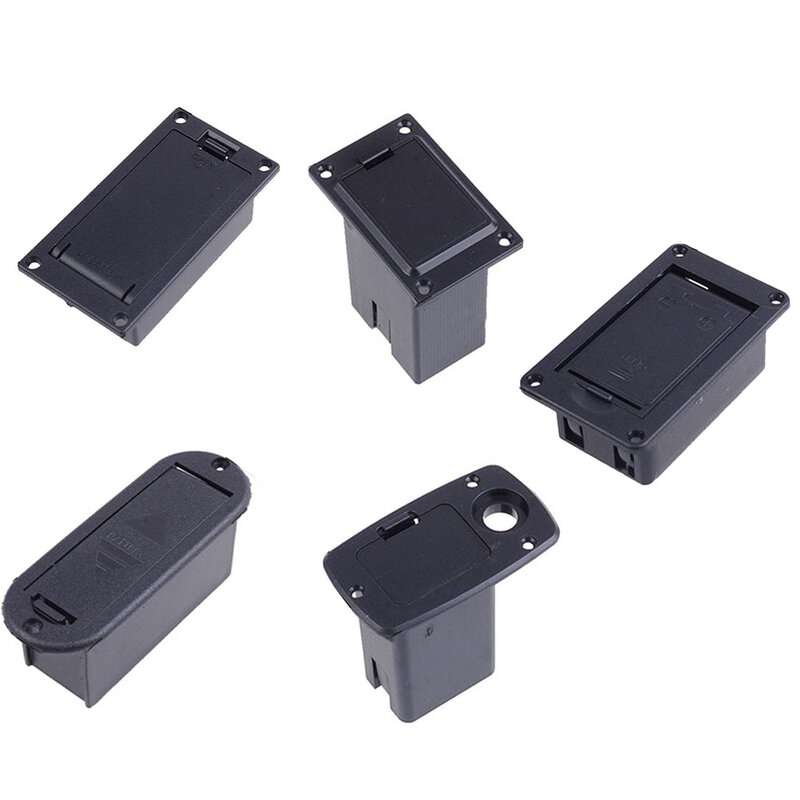 กล่องใส่แบตเตอรี่9V ที่มีประโยชน์อุปกรณ์เสริมกล่องส่วนที่เป็นเบสสีดำสำหรับเปลี่ยนที่ใส่กีตาร์โปร่ง