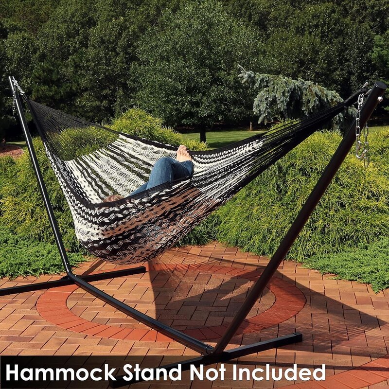 Sunnydaze Handwoven XXL Thick Cord Mayan Family Hammock - 625-Pound 156"L X 90"W Capacity - Black/Natural