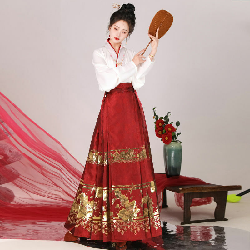 Юбка Yourqipao с изображением лошади ханьфу, китайское традиционное женское платье в стиле династии Ming, вышитая юбка, потрясающие платья для невесты