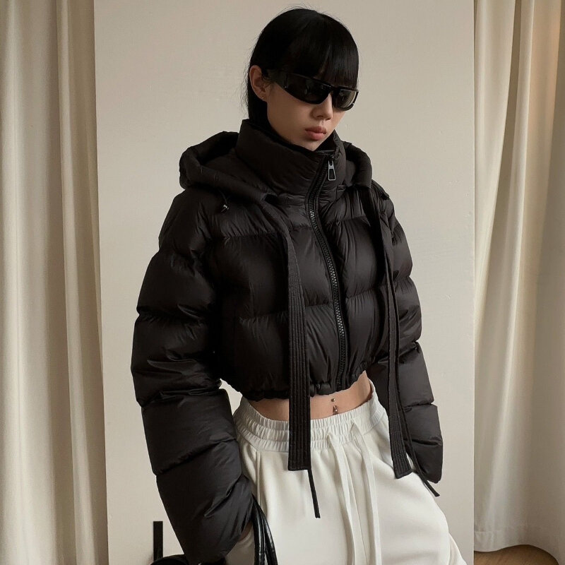 Hooded Parkas Women European Style Solid Simple Plus Velvet Thicker Short Jackets Chic Fashion Design Zipper Female Winter Wear
