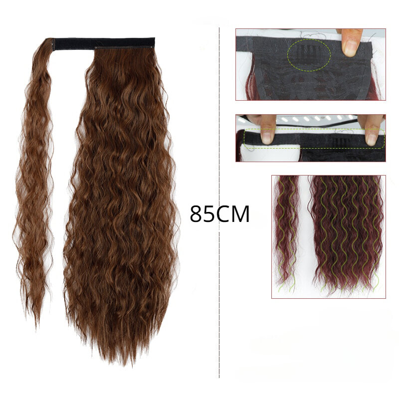 Glueless Fashion Trend Synthetic Long Wavy Corn Ponytail Wig Clip Hair Extensions for Women Cosplay Props Daily Decorate Use