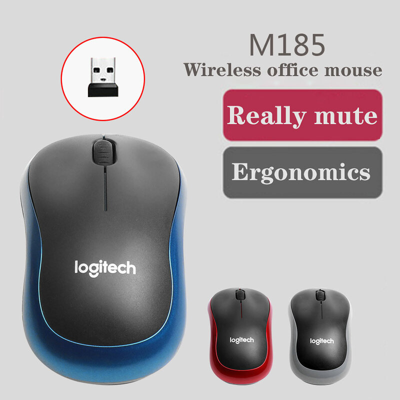 Logitech-m185 mouse sem fio, 2.4 ghz, usb, 1000dpi, 3 botões, silencioso, navegação óptica, para pc/laptop