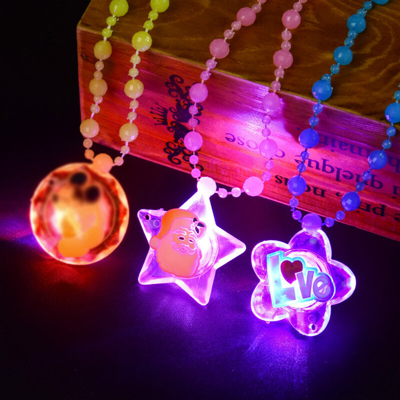 Colar LED luminoso infantil, grânulo acrílico pingente brinquedo, adereços de festa de aniversário, presente para menina