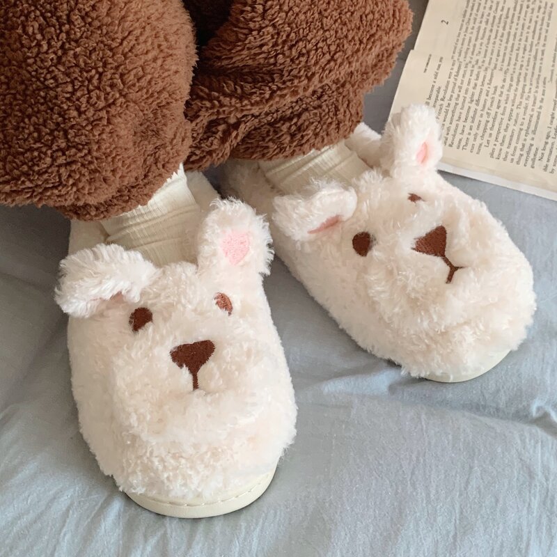 Cute Plush Home Slipper For Women 2023 Winter Warmth Indoor Anti Slip Cartoon Dog Home Cotton Slippers For Female