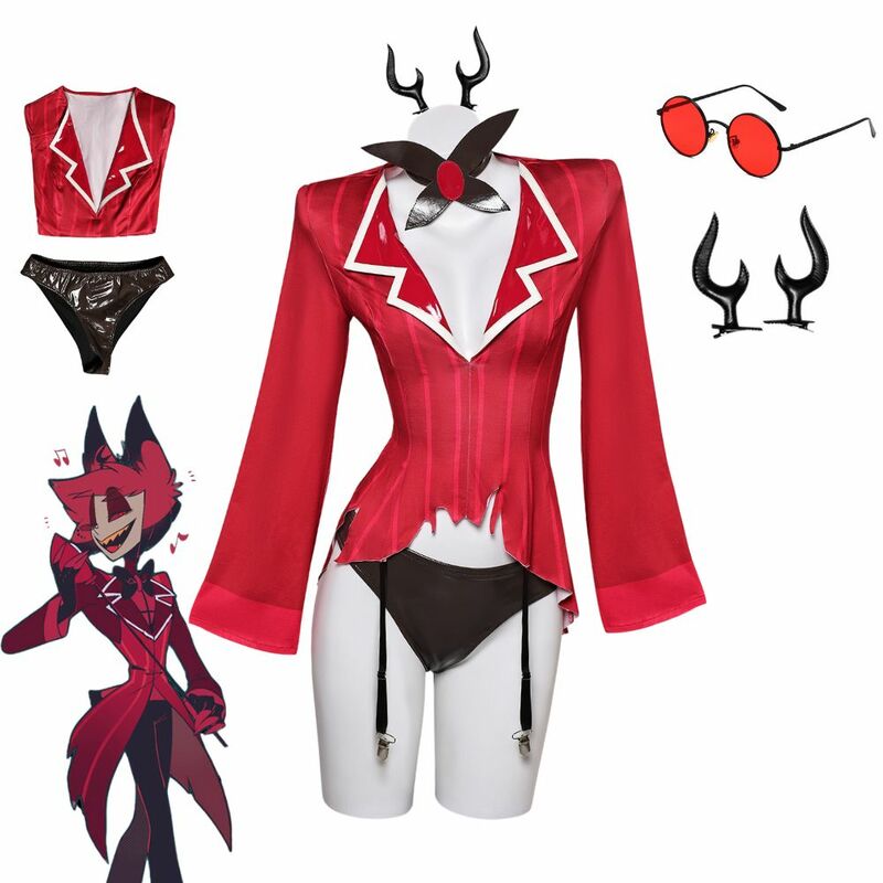 Alastor Cosplay Fantasia Cartoon Hotel Costume Disguise for Adult Women Sexy Lingerie Jacket Shorts Halloween Carnival Clothes