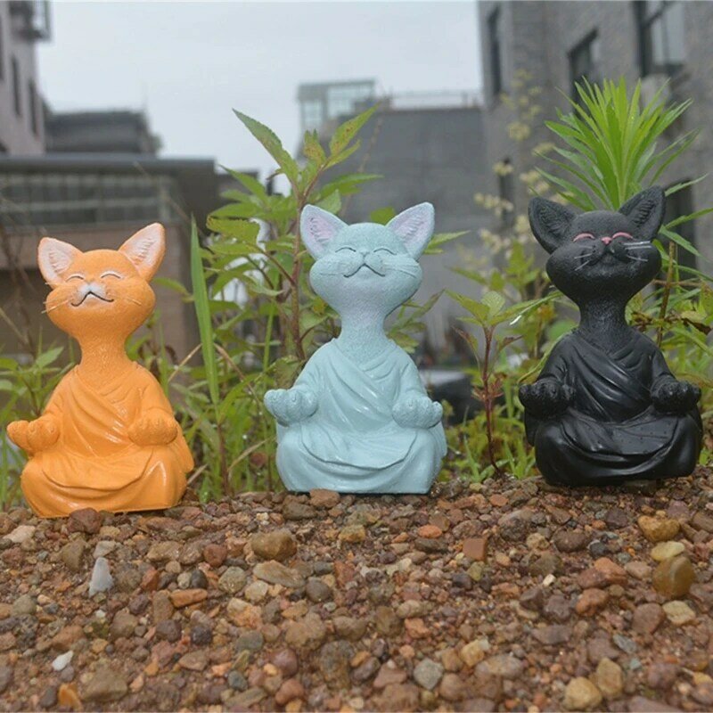 تمثال تأمل للقطط، قطة أبو الهول، زخرفة صغيرة مصنوعة يدويًا من زن يوجا للقطط، زينة زن للقطط المريحة للحديقة
