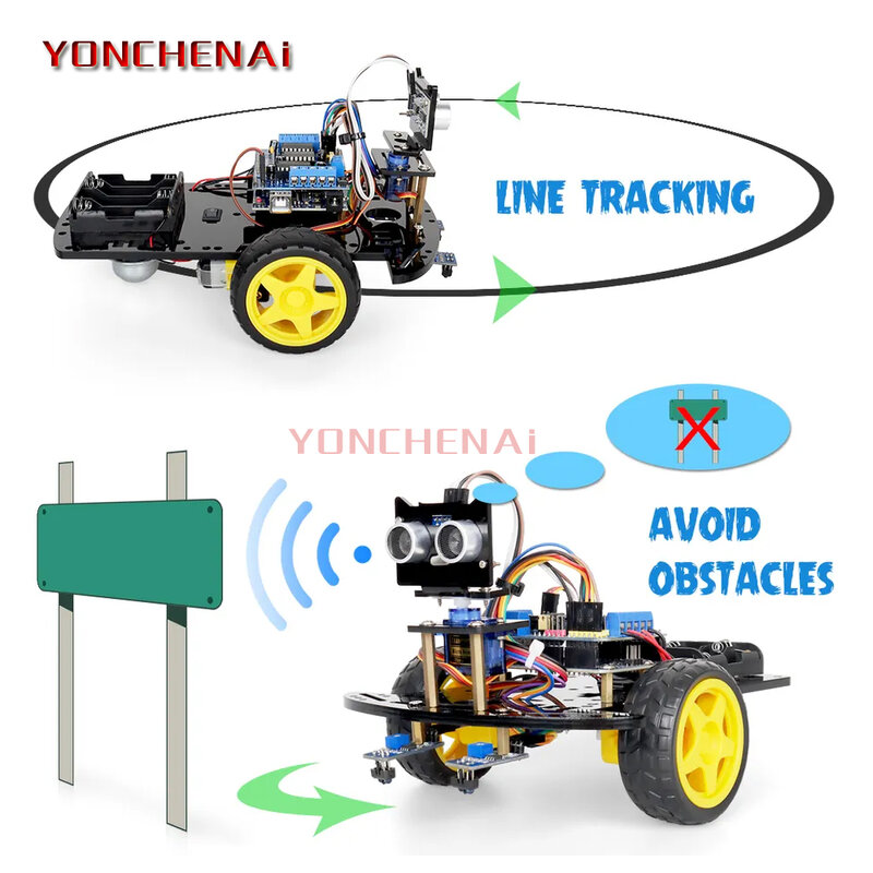 공장 2WD 로봇 키트 C/C ++ 프로그래밍 프로젝트, DIY 장애물 회피 라인 추적 스마트 로봇 자동차 키트, 로봇 스타터 키트