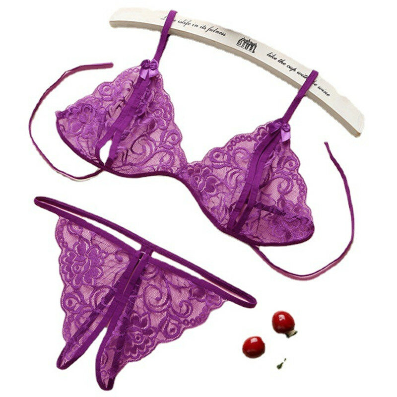 Sexy Lace-Up Lingerie Set Vrouwen Hot Exotic Open Kruis Transparant Ondergoed G-string Bandage Bikini Drie-Punt Set