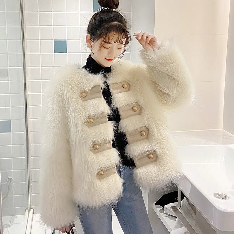 Płaszcz futrzany na zimę koreańskie koreańskie dwurzędowe futro z imitacja futra lisa 2023 nowa zagęszczona kurtka z luksusowy Design futra