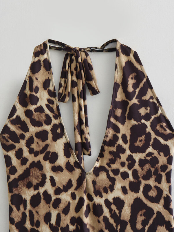 Женское винтажное леопардовое боди с лямкой на шее, модное женское праздничное сексуальное боди с открытой спиной, шикарная одежда, 2024