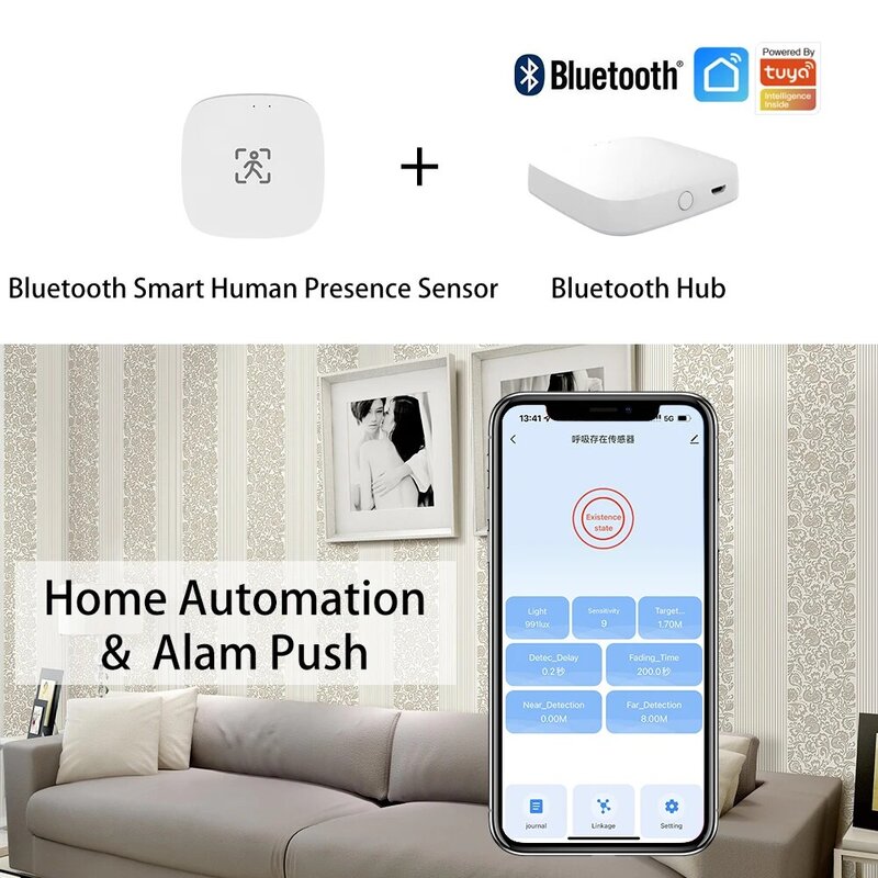 MmWave-Sensor de movimiento BLE de presencia humana, Bluetooth, con detección de luminancia/distancia, 5V, 110/220V, Automatización del hogar, Tuya Smart Life