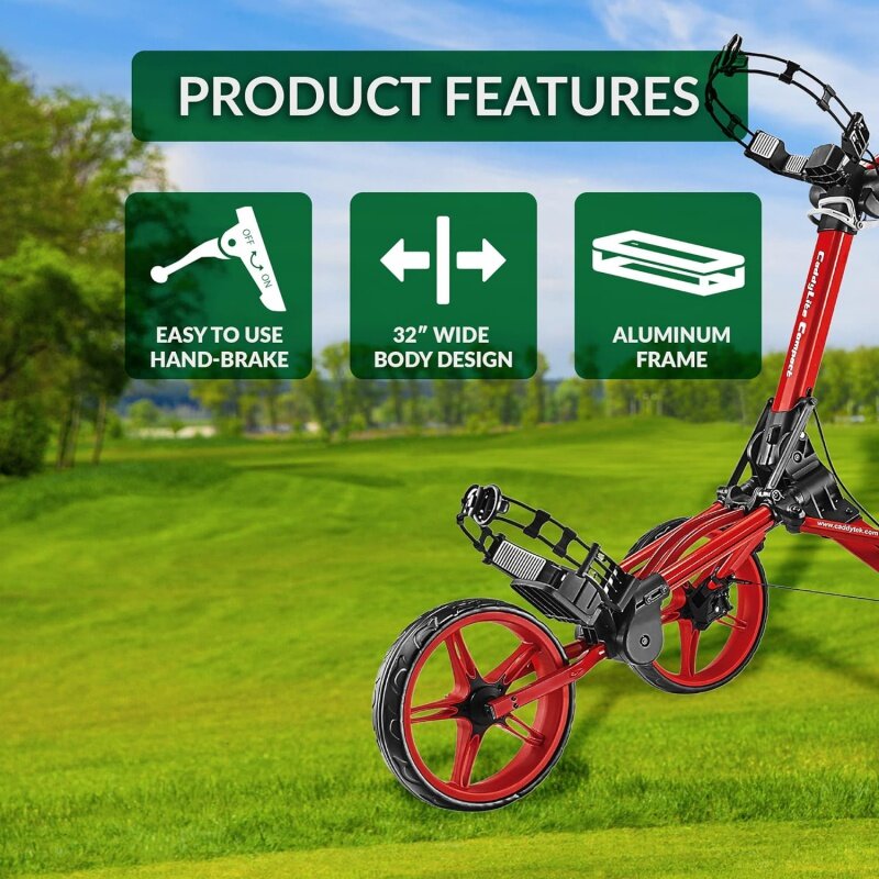 Caddytek-Semi-Auto Folding Golf Push Cart, Desdobrar, Compacto, Vermelho