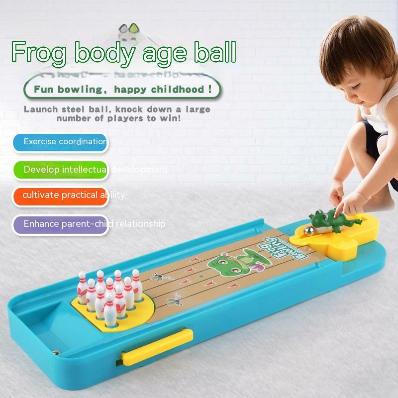 Mini Bowling Tischs piele Kinder Puzzle Spielzeug Desktop blau Wurfs piele Eltern Kind interaktive Spiele Kinderspiel zeug