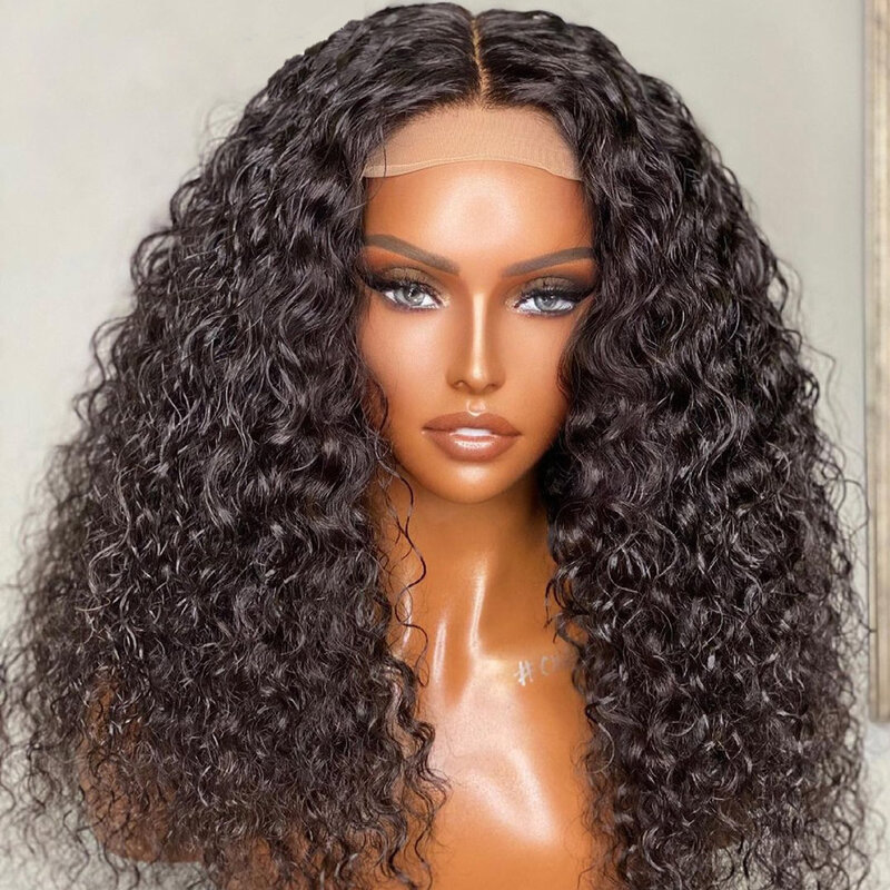 Glueless 180Density Long Soft Naural Black 26“ Kinky Curly Lace Front Wig For Women BabyHair Preplucked Heat Resistant Daily