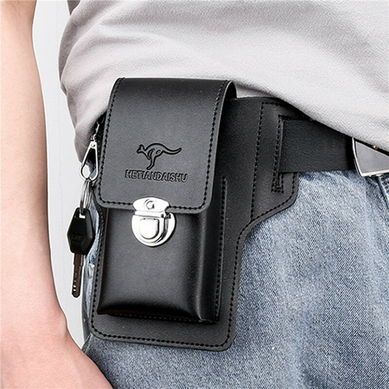 Men Cellphone Loop Holster Case Belt Waist Bag Props PU Leather Purse Phone Wallet Vintage Belt Mobile Phone Protective Sheath