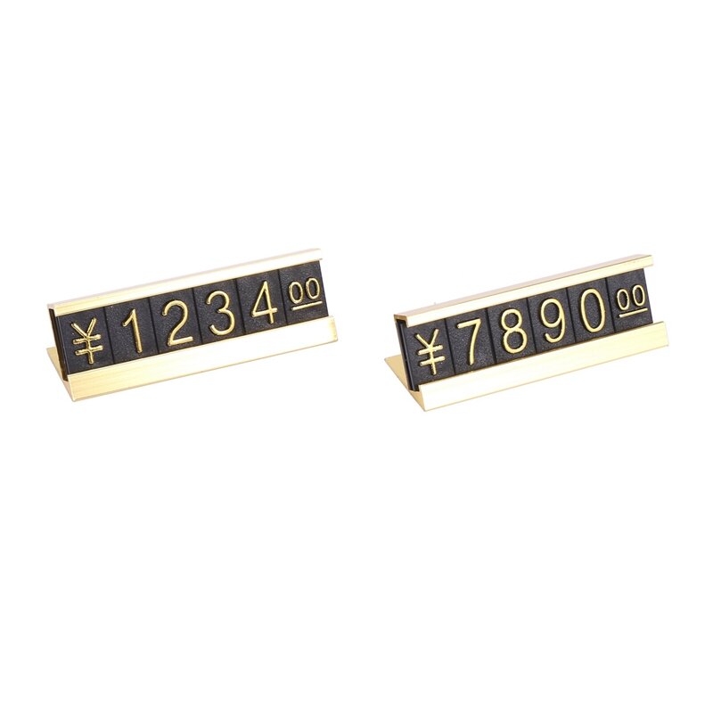 10x19 grup złoty odcień metalu, cyfry arabskie razem etykiety z cenami