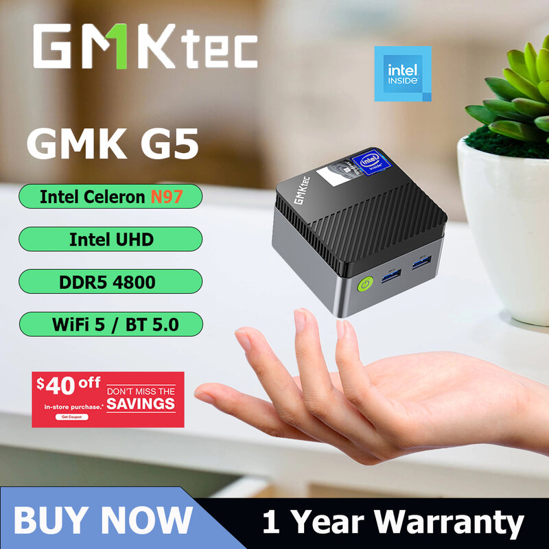 GMKtec-miniordenador portátil G5 GMK, Intel N97, 12th, Windows 11 Pro, DDR5, 4800MT/s, M.2 2242, SATA, WiFi 5, BT5.0