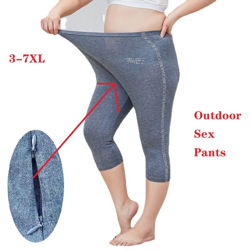 Экстра-леггинсы большого размера; Женская летняя обувь; Открытый штаны с узором сердечек, Modale семь точка брюки фунтов плюс жира, чтобы увеличить свободные 7XL