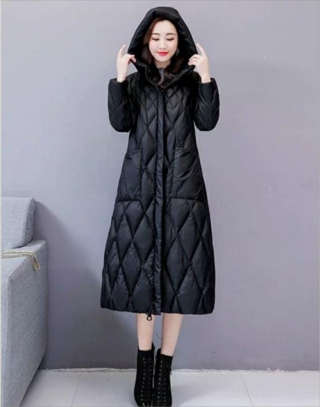 2023 Medium long jacket hooded down cotton winter women's parka loose large pockets thick warm coat