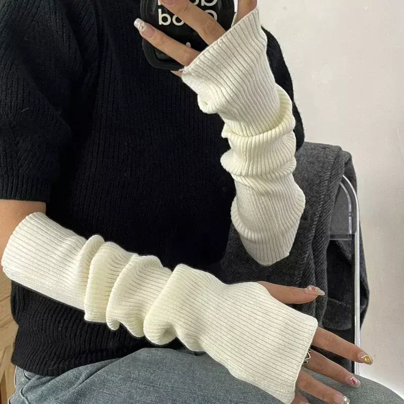 Długie rękawiczki bez palców damskie rękawiczki zimowe rękawiczki z dzianiny rękaw na ramię moda na co dzień miękkie dziewczyny ubrania Punk Gothic rękawiczki