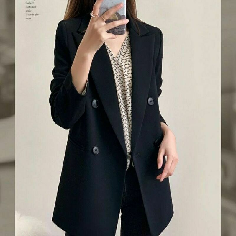 Temperamento fino simplicidade roupas femininas cor sólida negócios outono inverno casual formal reto botão entalhado blazers