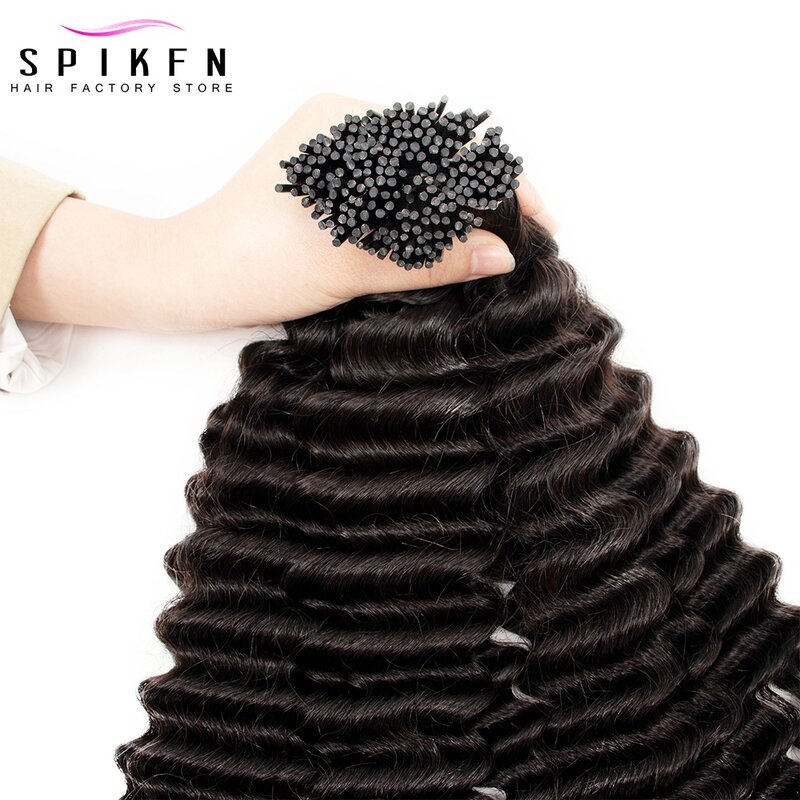 SPIKFN Loose Deep Wave Micro Link I Tip Hair Extensions 12"-26" Brazilian Remy Human Hair Micro Ring Hair 50pcs/pack
