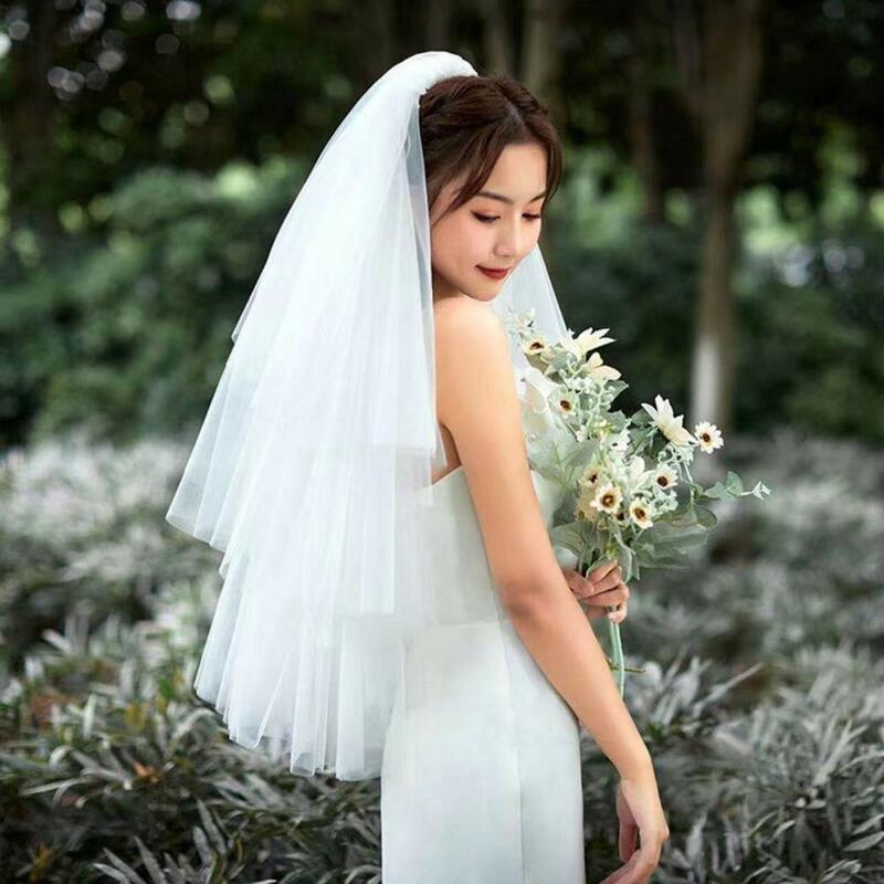 Matrimonio nuziale corto lungo a doppio strato bianco romantico cascata con pettine in rete Photo Prop Cosplay festa di fidanzamento copricapo