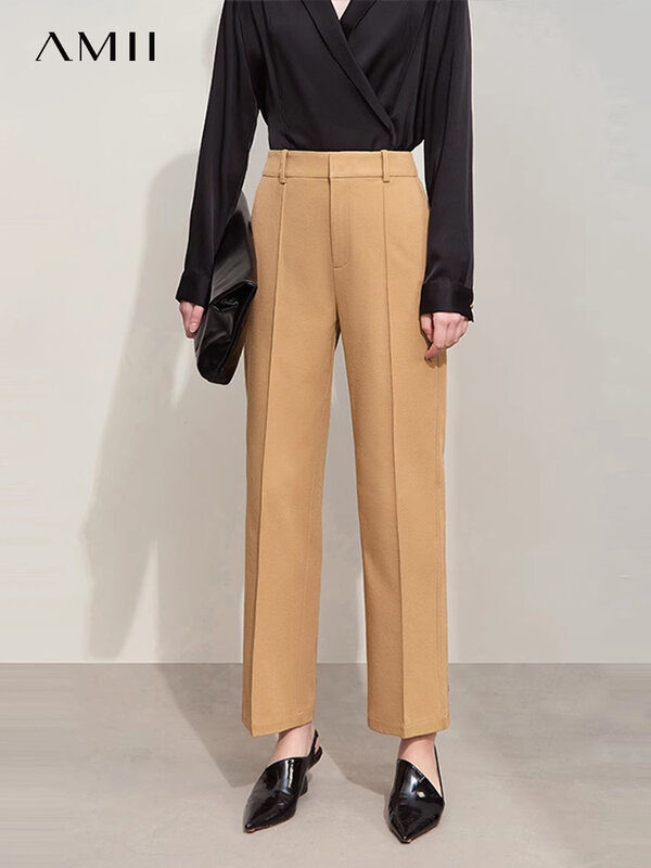 Amii Minimalism 2024 Summer Women Pants New Commuter Basics Straight Casual Ankle-lengrh Solid Female Pleated Trousers 12442065