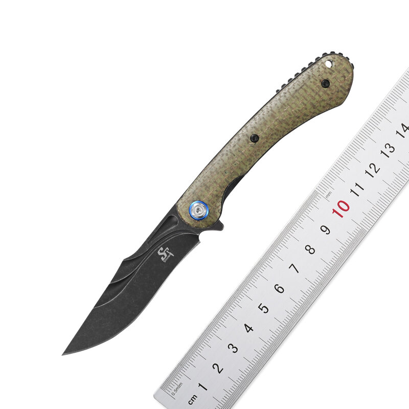Sitivien-Steel Blade Folding Knife, Micarta Handle, Pocket EDC Knife para Home Tool, Camping ao ar livre e caminhadas, ST146, 14C28N, G10