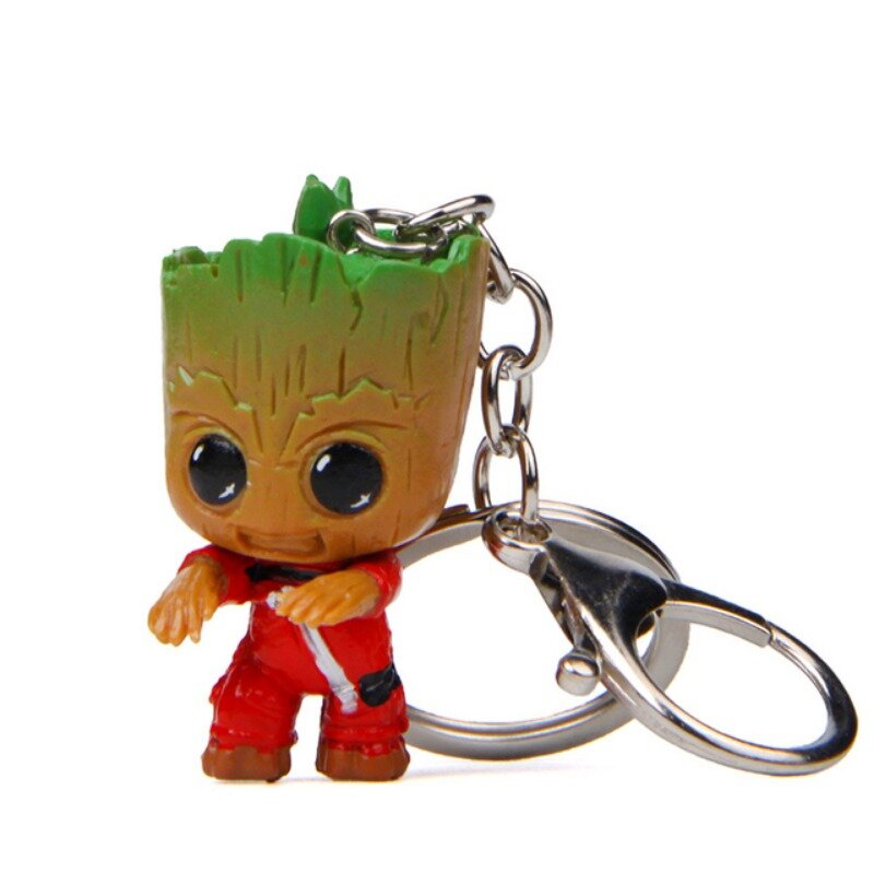 Kartun Groot gantungan kunci Superhero figur gantungan kunci mobil liontin anak gantungan kunci perhiasan Aksesori mainan Anime gantungan kunci hadiah grosir