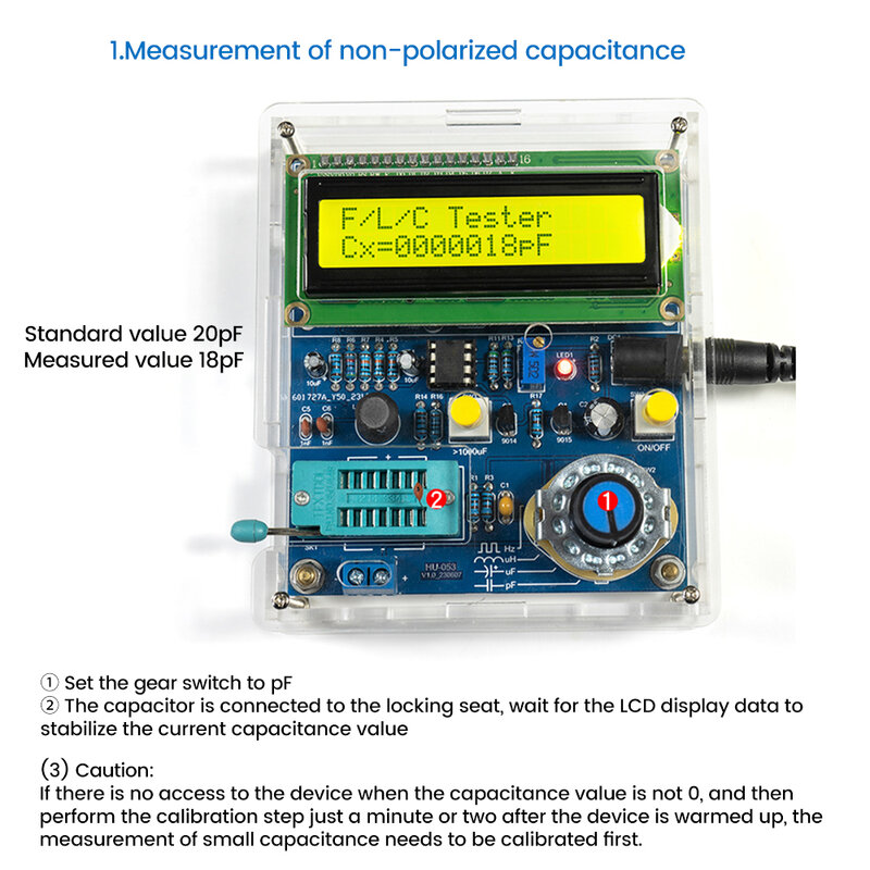 Penguji Transistor DC5V, penguji kapasitansi Meter Digital, pengukur frekuensi multifungsi pengukuran elektronik DIY